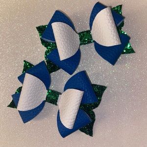 Blue and White Hair Bows for Kids